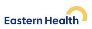Logo for Eastern Health featuring the organisation’s name in blue text with a gold semi-circle design on the right side symbolising a sunrise.